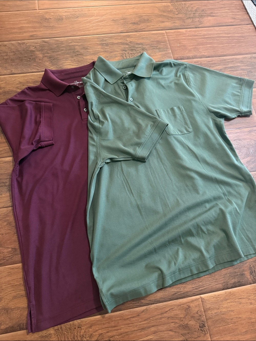 Grand Slam Short Sleeve Polo (2) shirts in Forest Green and Burgundy. Large